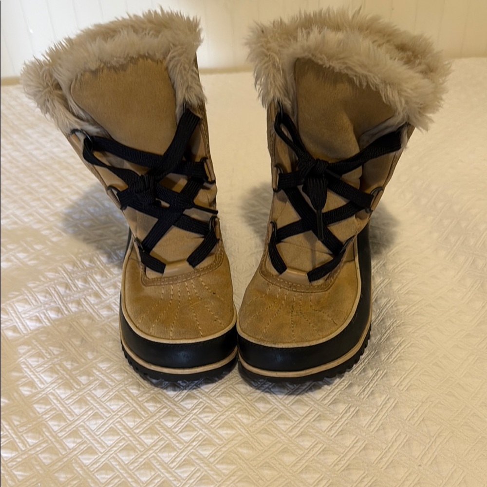 Tan Kids Winter Boots with Black Accents